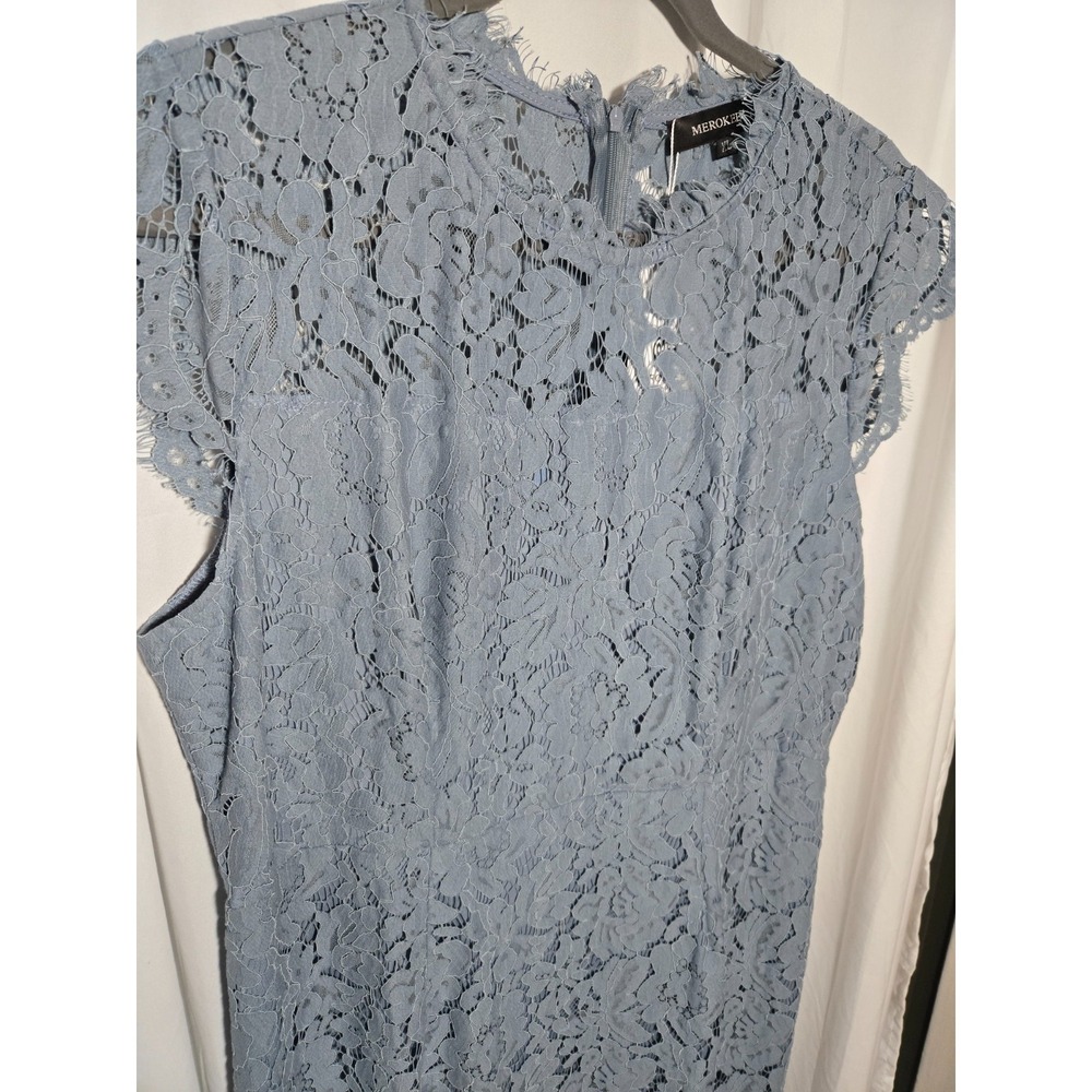 Dusty Blue Lace Midi Dress Size XL Romantic Wedding Guest Eyelash Lace NWT